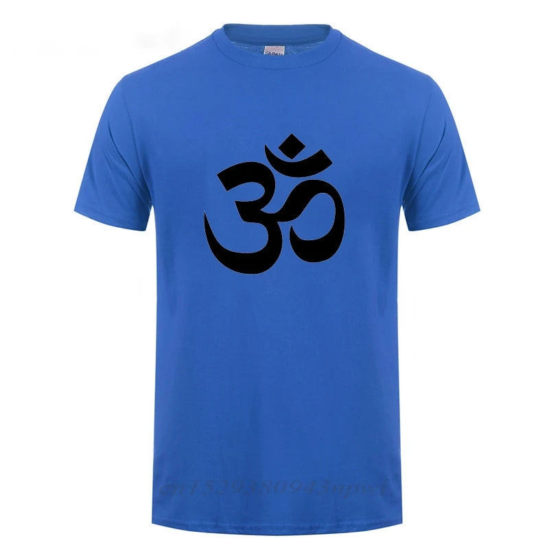 OM AUM SYMBOL Relaxation T-Shirt For Male Men Funny Cotton Short Sleeve Streetwear JN BUDDHISM OM MANI PADME HUM T Shirt