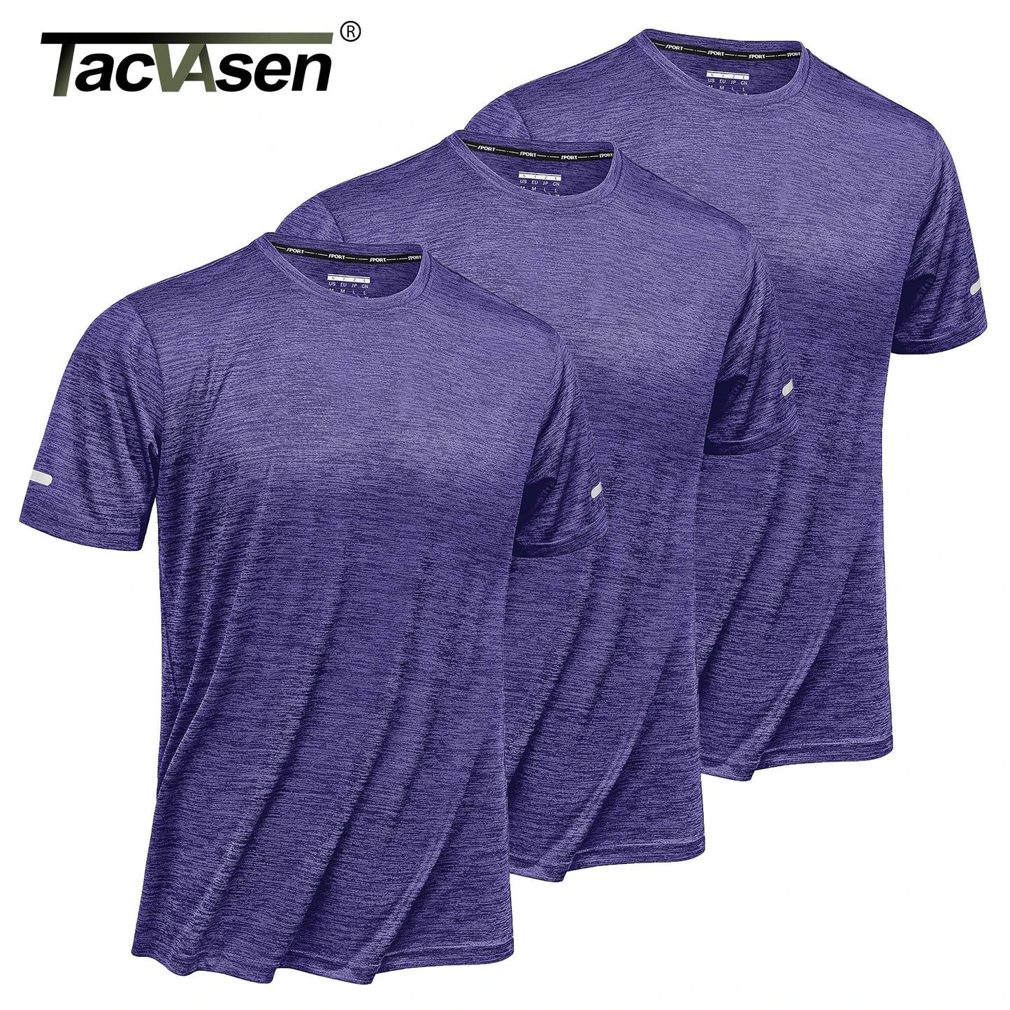 TACVASEN 3 Packs Quick Dry Summer T-shirts Reflective Stripe Men Running Fitness Tops Gym Training Shirt Breathable Sportswear