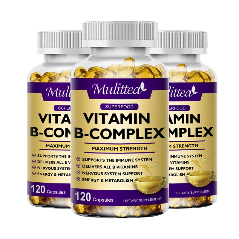 Mulittea 3X Complex Vitamin B Supplements (B12 B2 B6)for Relieve Stress Improve Immunity System Energy Support