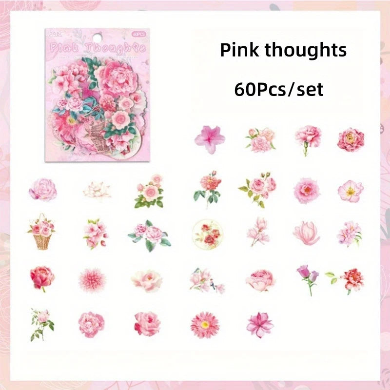 Floral Waterproof Stickers for Scrapbooking Transparent Flower Decals for Journaling, Planner, Cardmaking, Laptops, Decoration