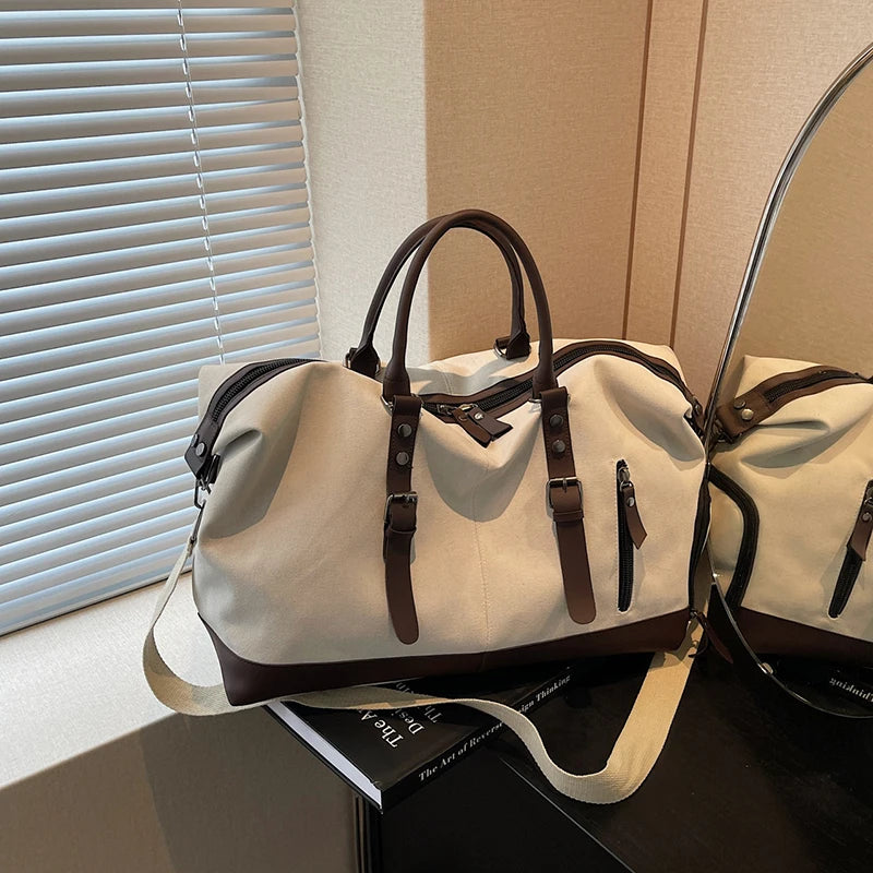 Canvas Travel Duffel Shoulder Crossbody Bag Shoes Compartment Gym Fitness Outdoor Short Distance Bag Luggage Weekend Handbag