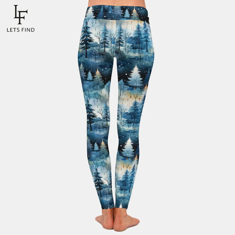 LETSFIND Winter New High Wasit Women Legging 3D Fir Trees and Pines in Snow Printing Fitness Stretch Sexy Girls Leggings