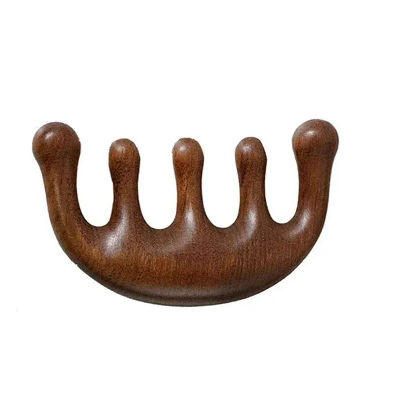 1pc Exquisite Sandalwood Five-Tooth Meridian Massage Comb Head Massager Scalp Scraping for Relaxation Massager Body Massage Tool