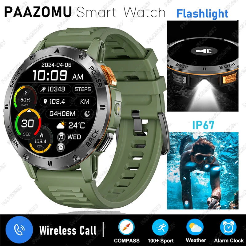 2026 New Smart Watch Men Compass Outdoor 3ATM Waterproof Sports Fitness Large Battery Bluetooth Call Smartwatch for Android iOS