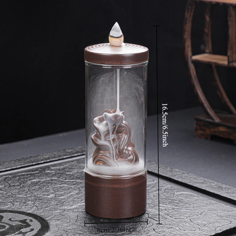 Creative Glass Cover Reverse Flow Incense Burner Ornamental Incense Path Zen Ornament