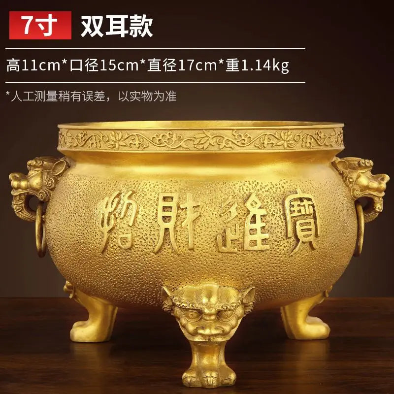 Pure Copper Classical Incense Burner Buddha Worship Fengshui Censer God of Wealth Attraction Ornament for Home Decor