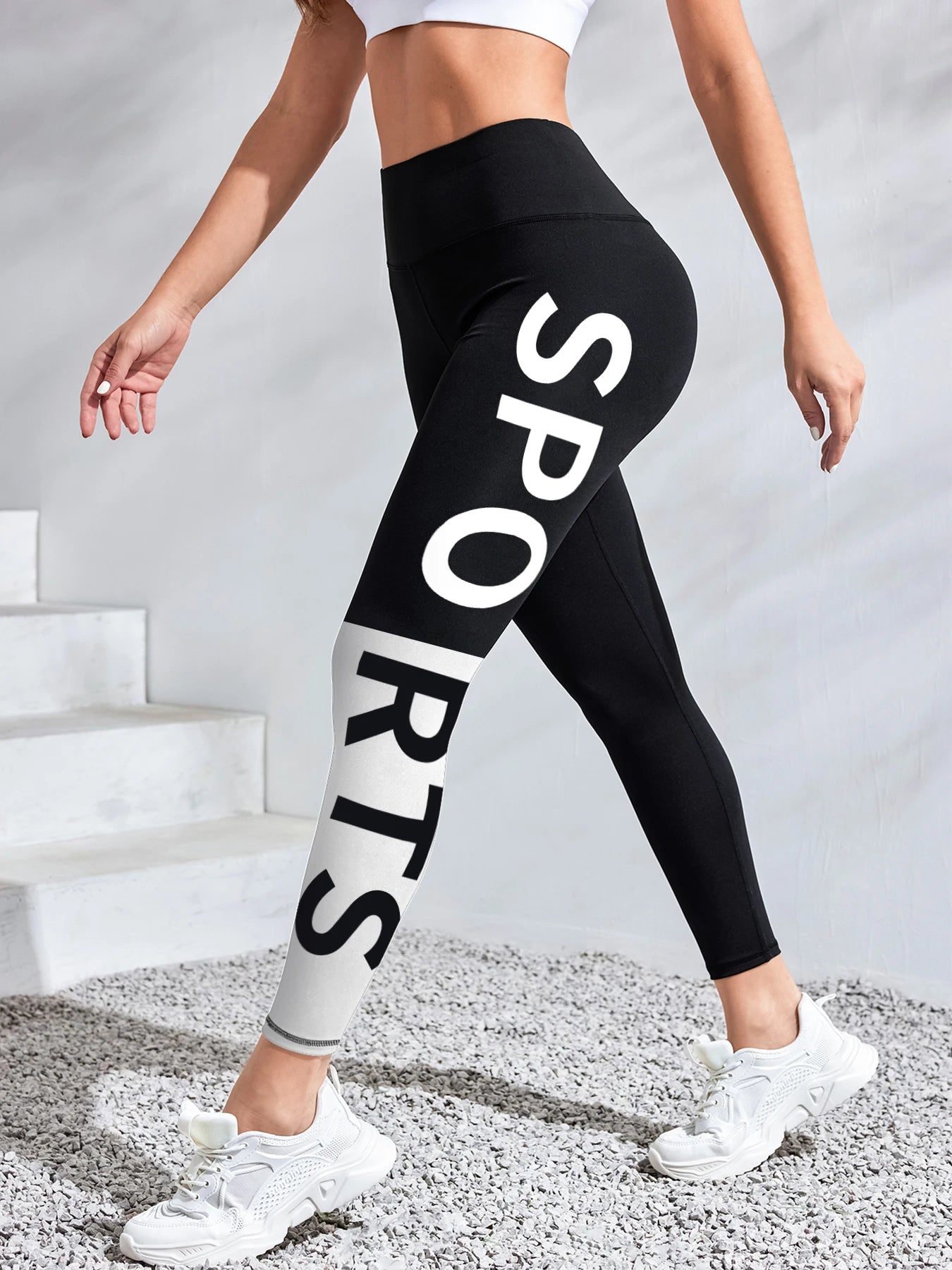 Women's SPORT Letter Print Yoga Pants High-Waisted Workout Leggings for Gym, Running & Outdoor Sports