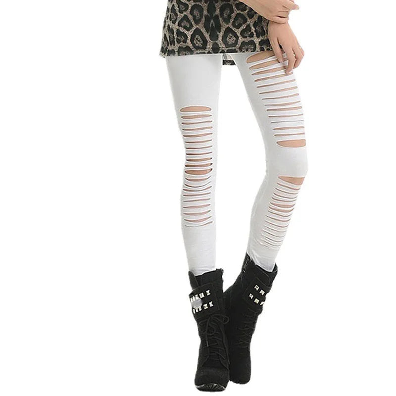 2025 Sexy Leggings Ripped Leggins Women Low Waist Pants Hollow Out Leggings Stretch Dancing Club Street Pants