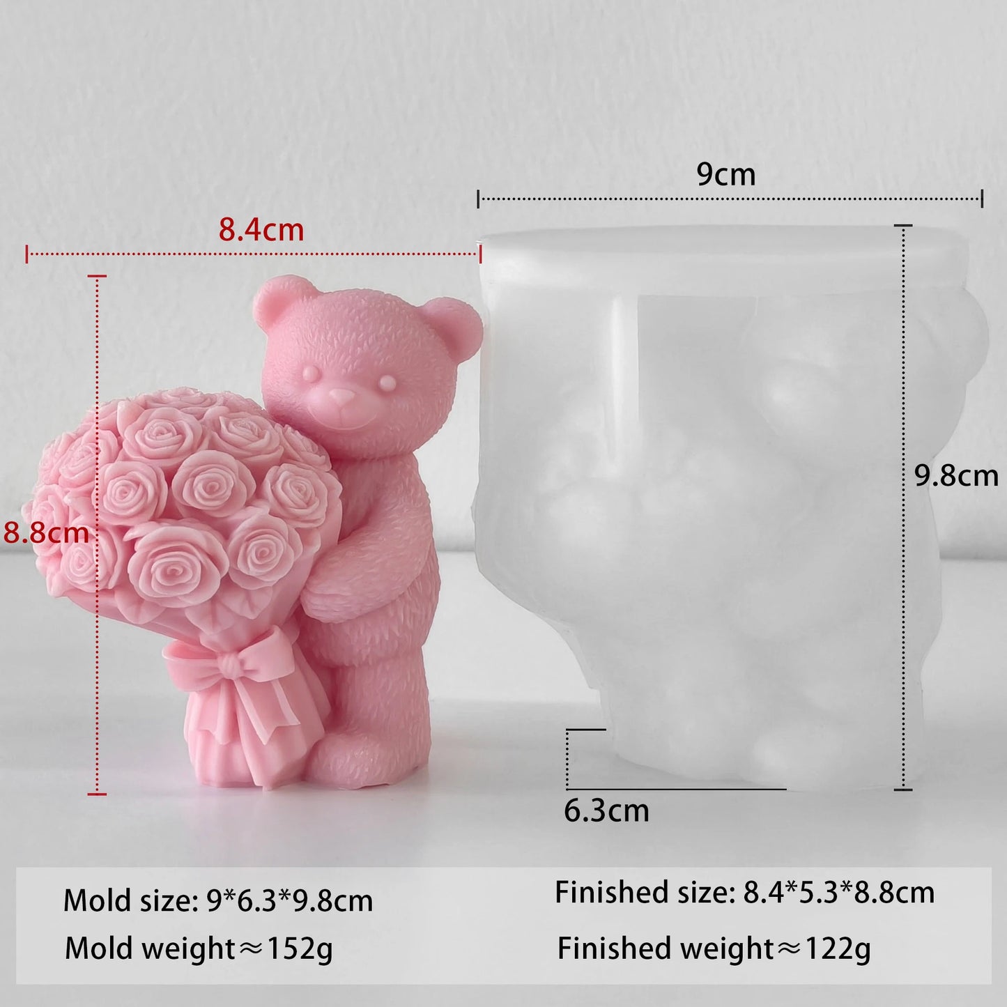 Valentine Bear Candle Mold Holding Rose Silicone Mold Romantic Gift DIY Aromatherapy Wax Plaster Resin Craft Home Decor