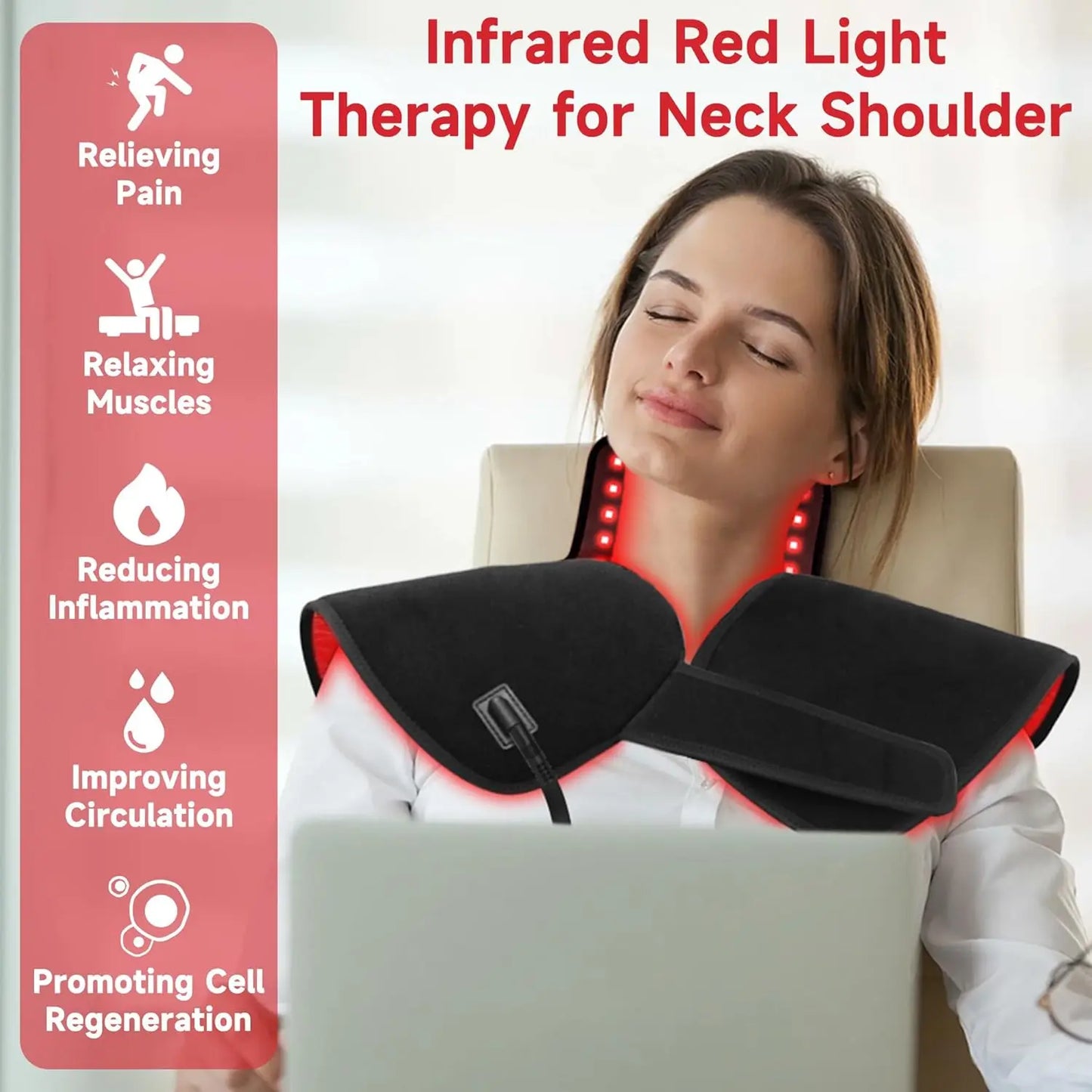 Red Infrared Light Neck Shoulder,Large Wearable Wrap Pad 660&850 nm Dual-chip LED Red Light Therapy Device for Muscle relaxatio