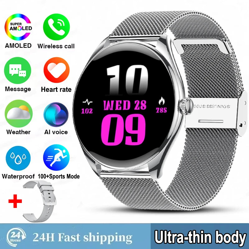 New Ultra Thin SmartWatch Men AMOLED 3D Screen Always Show Time Sports Fitness Waterproof Heart Rate Bluetooth Call Smartwatches