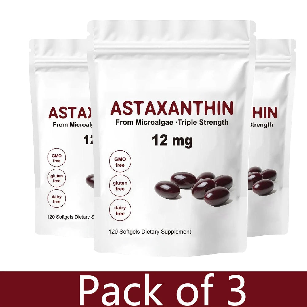 Astaxanthin 12mg - 120 Softgels | Premium Astaxanthin Antioxidant Supplements | Fresh Microalgae | Non-GMO, Gluten Free Soy-Free