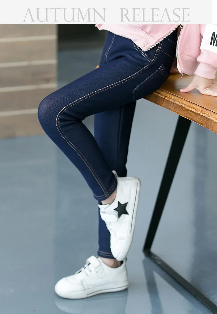 Girls Skinny Pants Winter Thick Leggings For Girls Pencil Pants Cowboy Denim Long Pants Children Trousers Kids Winter Clothes