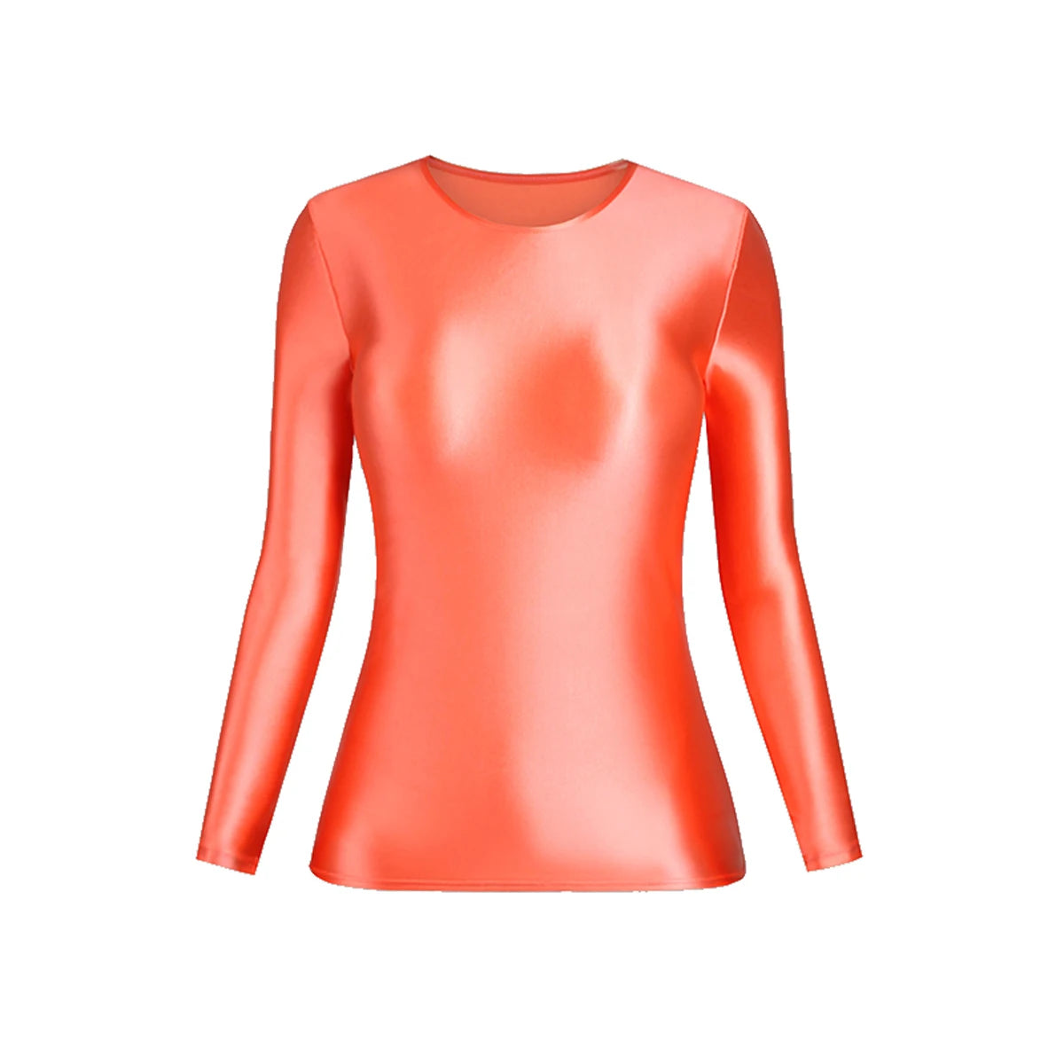 MJINM Glossy Satin Elastic Crewneck Longsleeve Breathable Tops Blouse Streetwear Sport Fitness Yoga Tees Casual Tight Undershirt