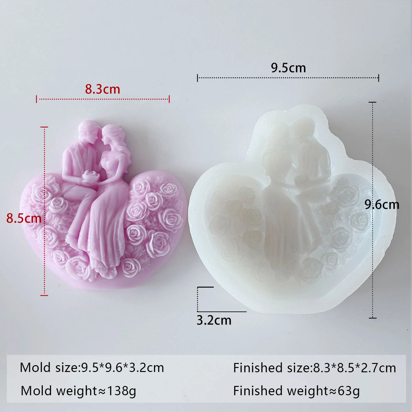 Rose Heart Couple Candle Mold Valentine Wedding Silicone Mold DIY Romantic Aromatherapy Plaster Gift
