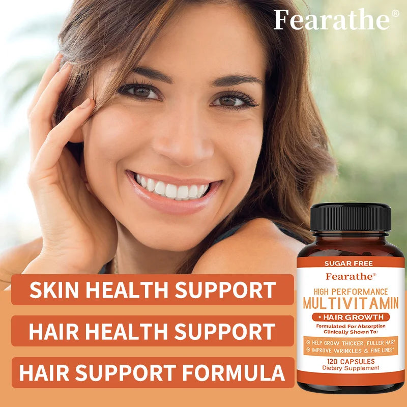 Multivitamin + Hair Growth Capsules, Plus Vitamins A, C, D, E, and B, for Thicker Hair, Skin Care, and Immune Health