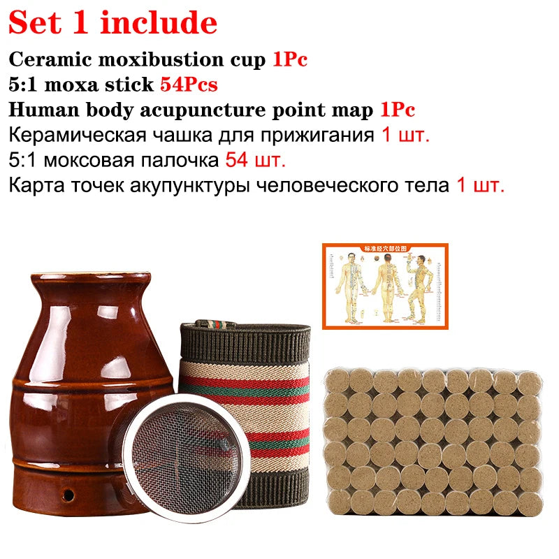 Moxa Therapy Warm Massager Clay Gua Sha Scraper Cup Ceramic Moxibustion Jar Muscle Relax Body Relaxation Natural Wild Wormwood