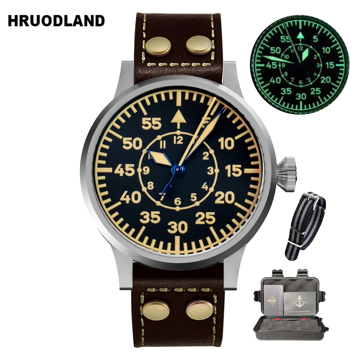 Hruodland F013 Classic Retro Men's Automatic Mechanical Watch Sapphire Stainless Steel Leather Waterproof 10Bar Luminous watch