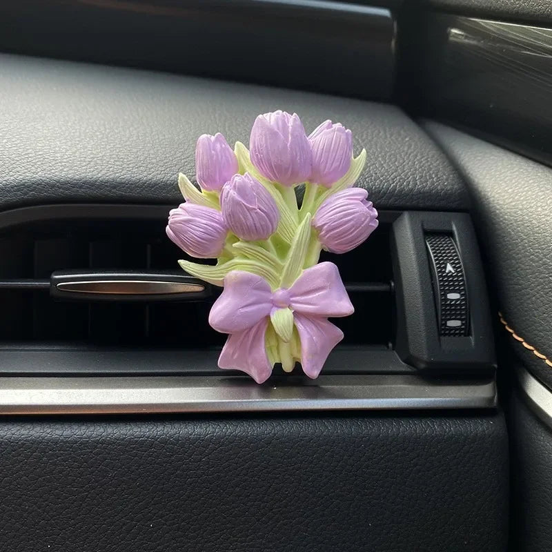 Premium Car Aromatherapy Diffuser Stone - Tulip Hydrangea Air Vent Clip Interior Decor Ornament