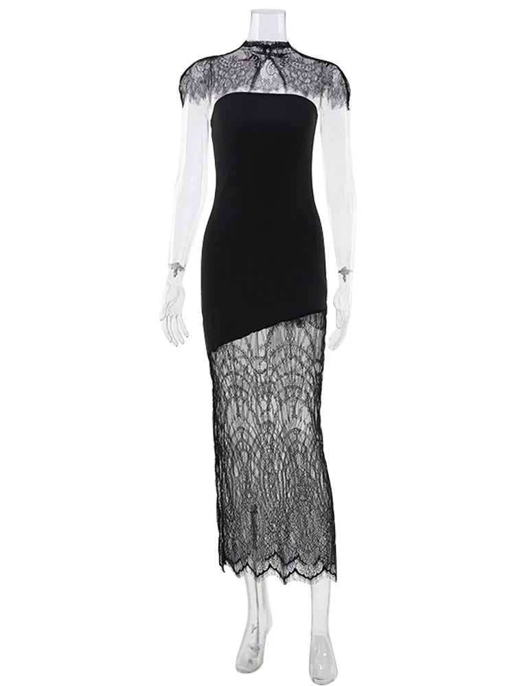 CNYISHE Halter Lace Patchwork Sleeveless Backless Party Sexy Club Outfits Women Dresses Sheath Fashion Fitness Female Bodycon