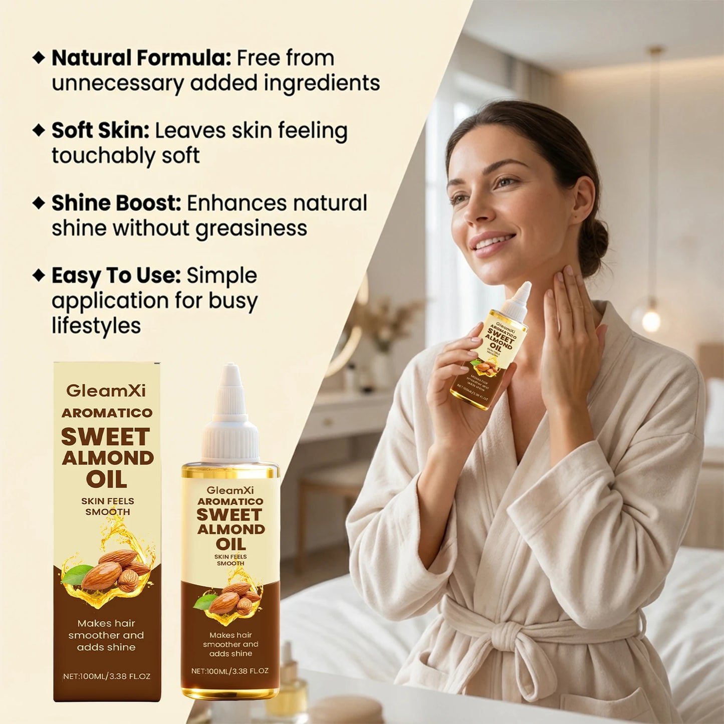 Almond Body Oil - Gentle ingredients, lightweight texture, moisturizing and refreshing, nourishes the skin