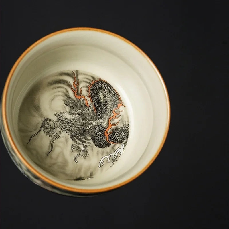 150ML Ru Kiln Dragon Master Cup Household Tea Cup Handmade Tea Bowl Smelling Cup Teaset Supplies Ornaments