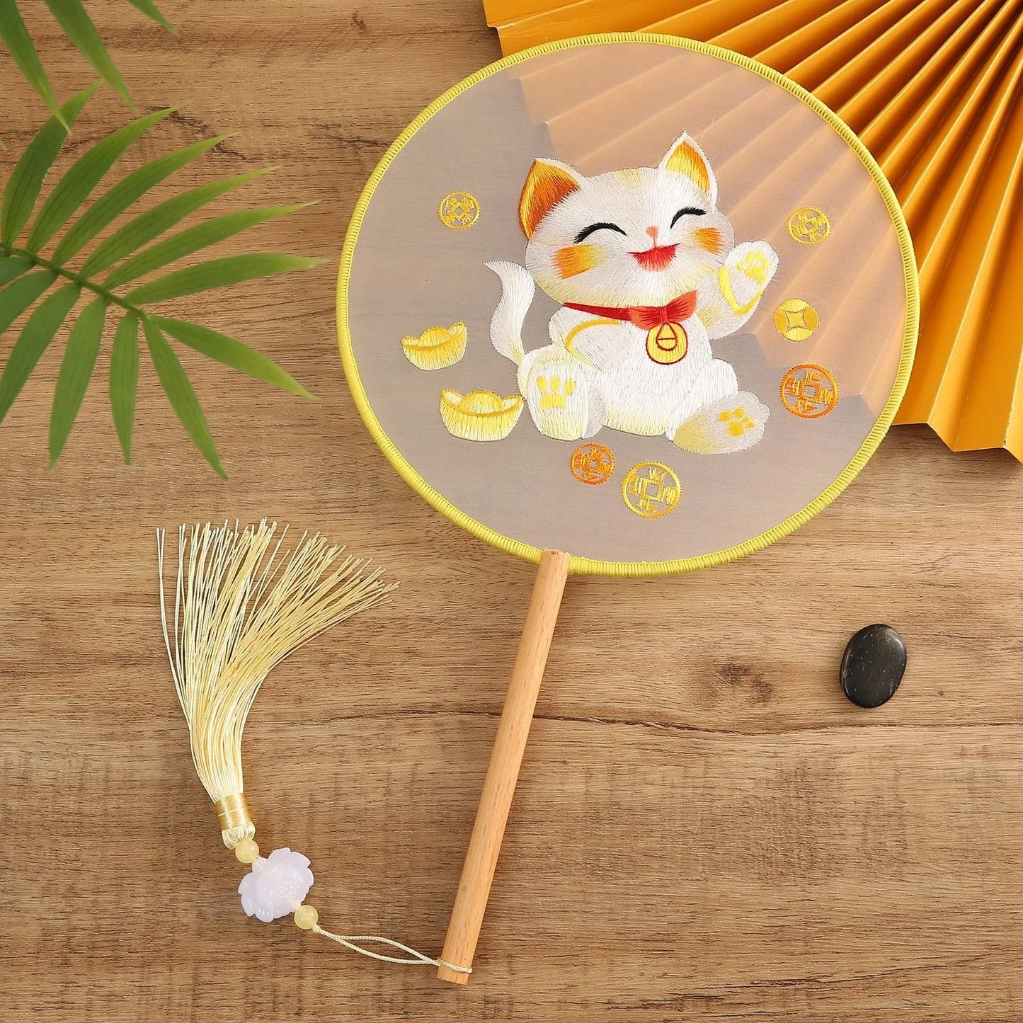 Traditional Chinese Dragon Embroidery Fan Exquisite Double-Sided Hand Fan with Tassel Ethnic Style Summer Cooling Accessories