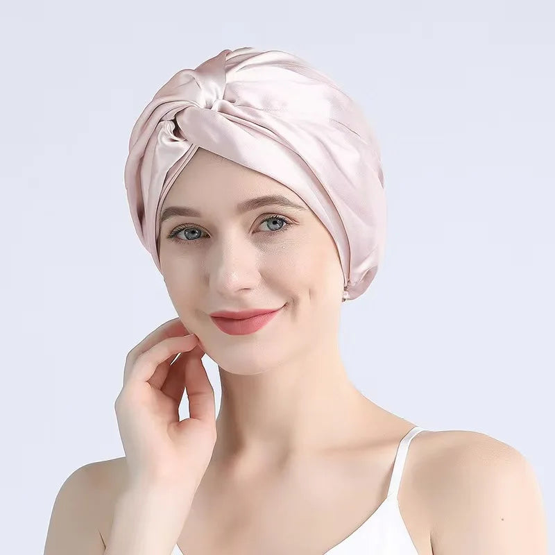 32 Momme 100% Mulberry Silk Sleep Cap Double Layer Night Bonnet Adjustable Elastic Hair Bonnet Anti-Frizz Hair Care Accessories