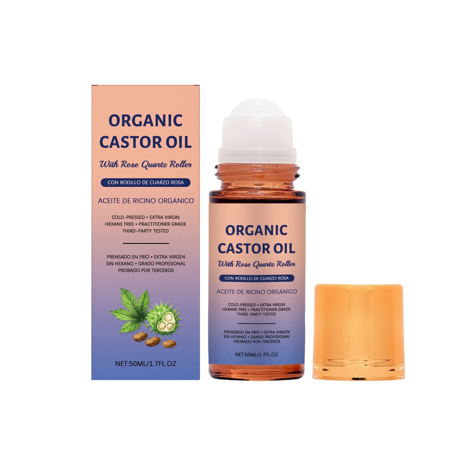 Organic Castor Oil Serum Roller Improve Skin Elasticity Deep Moisturizing Face Body Skin Massage Care Essence 50ml