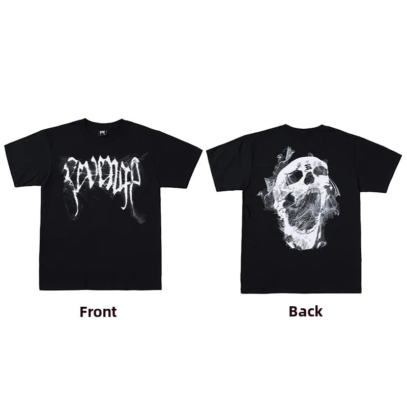 Dark Reflective Skull Bones Tee Short Sleeve Men's T-shirt Street Style Revenge Theme Youth Fashion Casual round Neck