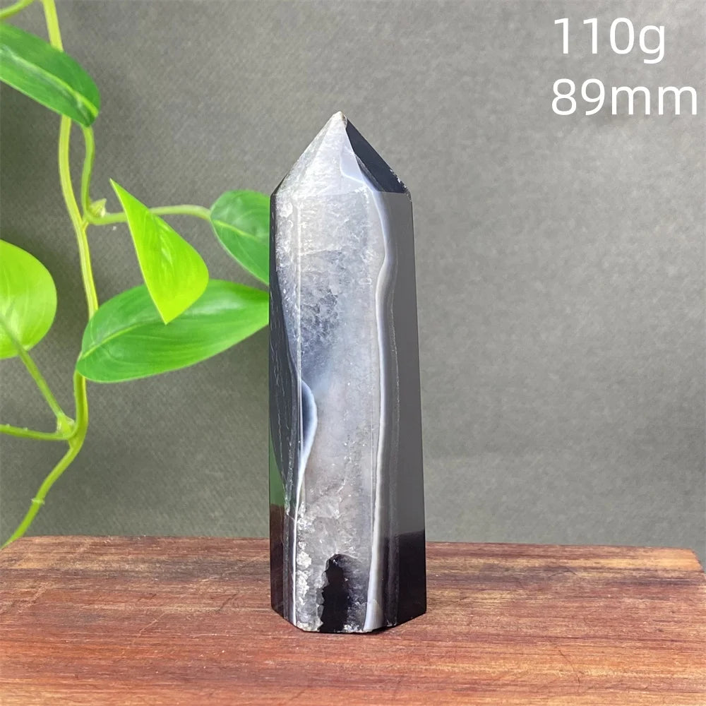 Black Agate Crystal Tower Natural Gem Obelisk Exquisite Home Decoration Ornament Rare Material for Relaxation And Energy