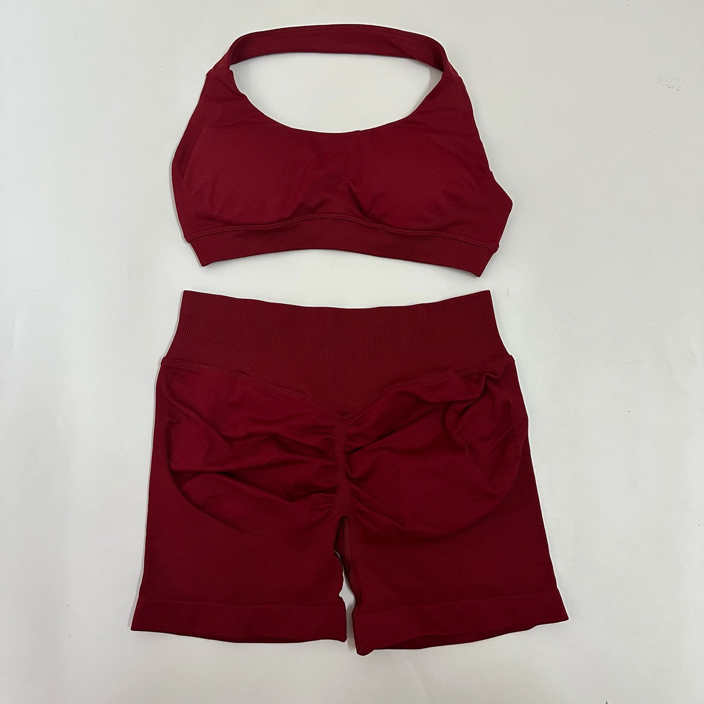 Yoga Shorts Sets Seamless Yoga Set Women 2Pcs Halter Sports Bra Scrunch Butt Gym Shorts Set Workout Clothes Summer Sportswear