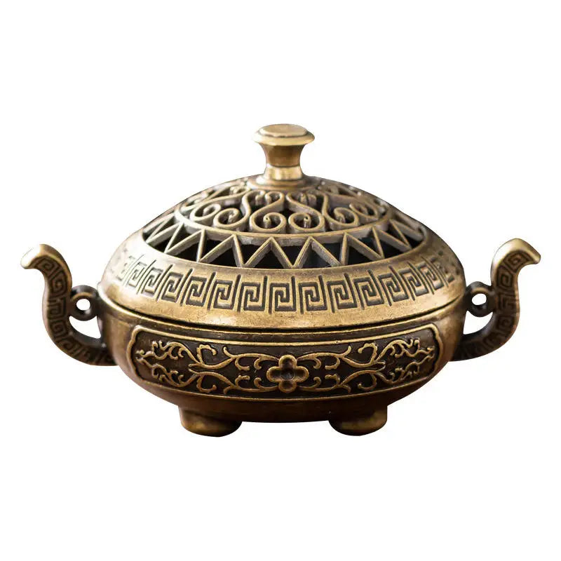 Antique Incense Burner Hollow Incense Holder With Cover Chinese Ancient Mini Ornament Home Office Decoration