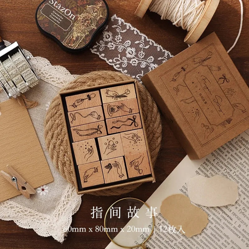 Cute Flower Week Day Moon Stamps For Scrapbooking DIY Journaling Card Deco Craft Supplies Hobby Girl Seal Wooden Stamping