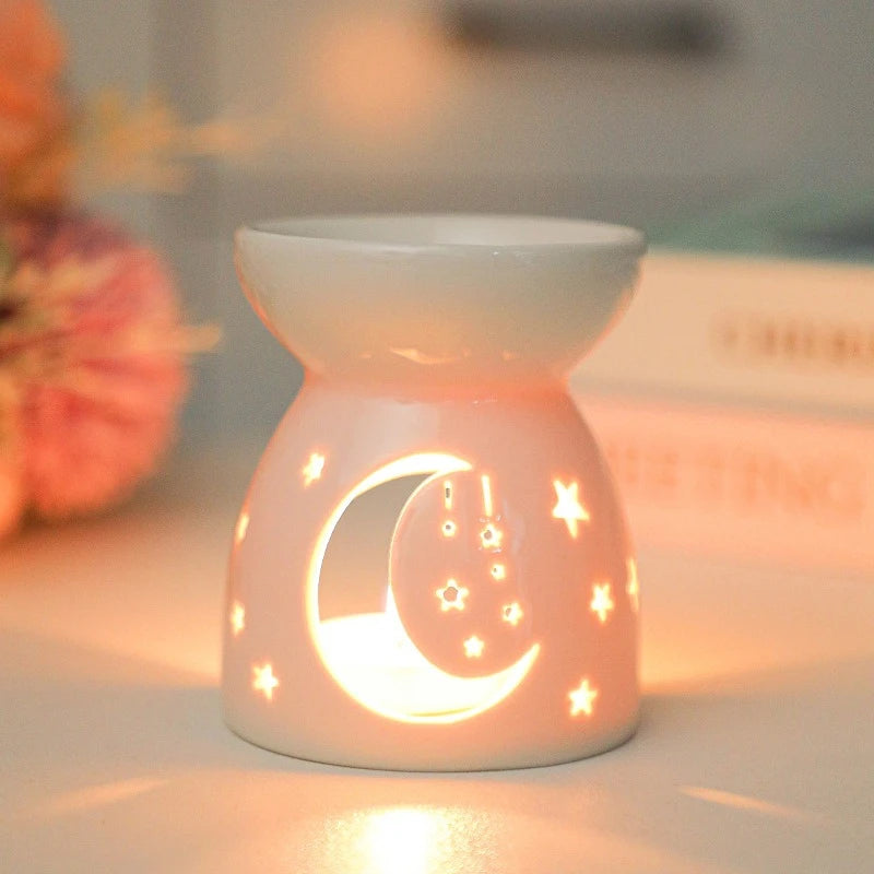 White Ceramic Incense Burner Candle Essential Oil Aromatherapy Diffuser Hollow Heating Stove Middle East Home Decor Ornament