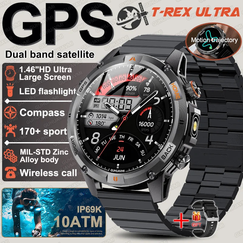 New T-Rex3 Ultra Dual band GPS Tracker Smart Watch Compass 10ATM Waterproof Sports fitness BT call Outdoors Military Smartwatch