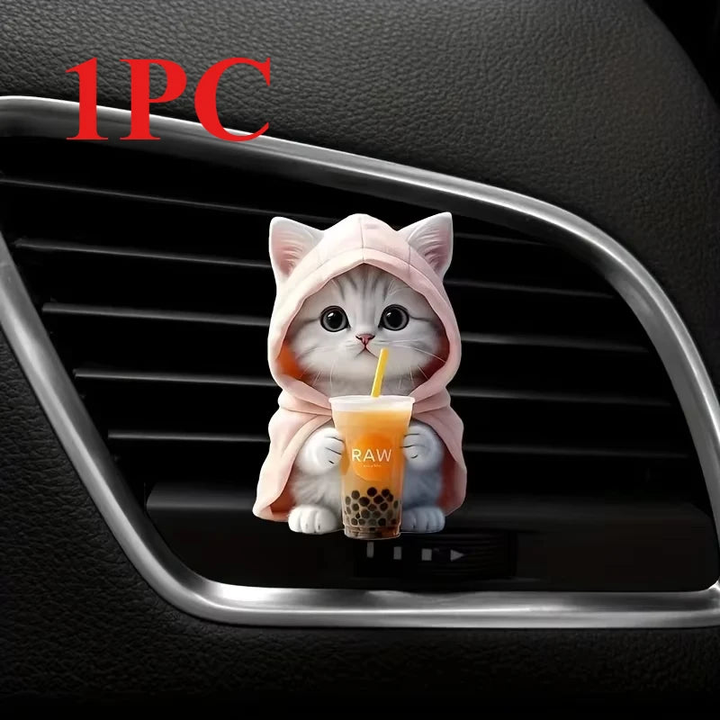 2PCS Cute Cat Acrylic Car Decoration Fragrance Sheet Long-lasting Fragrance Ventilation Clip Decoration and Aromatherapy