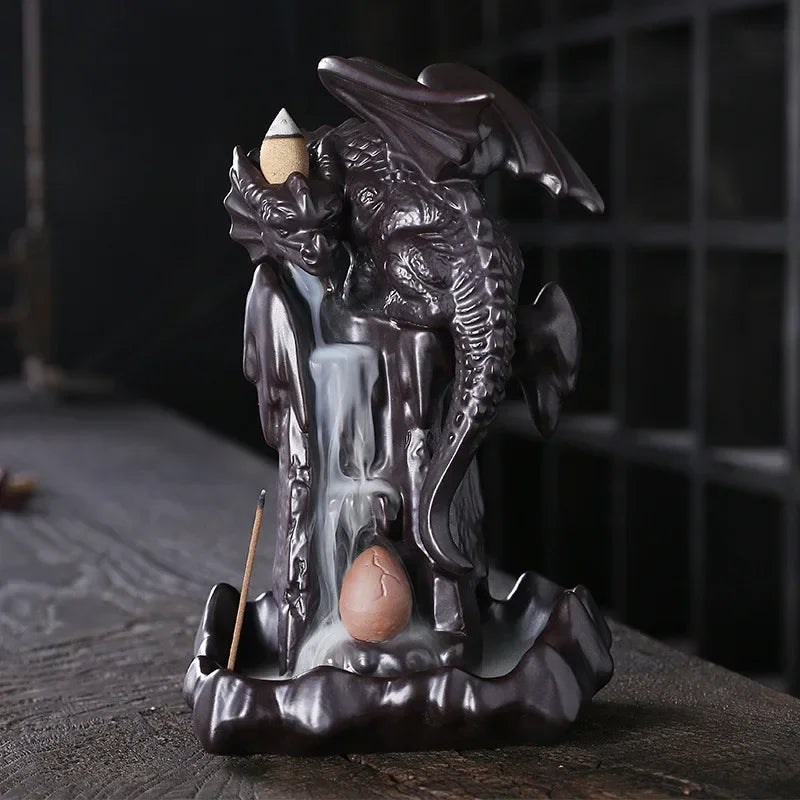 Purple Sand Ceramic Dragon Incense Waterfall Castles Smoke Fountain Backflow Creative Decoration Fragrance Home Dragons Statue