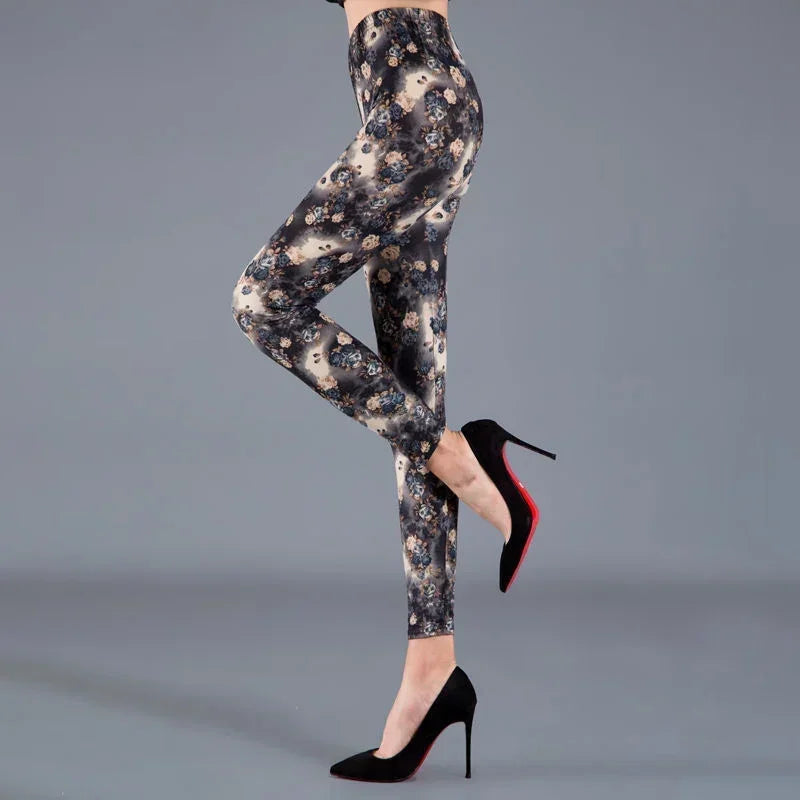 Women Floral Printed Exercise Colorful Peony Flower Female Elastic Leggins High Waist Pants Push Up Trousers Fitness Leggings