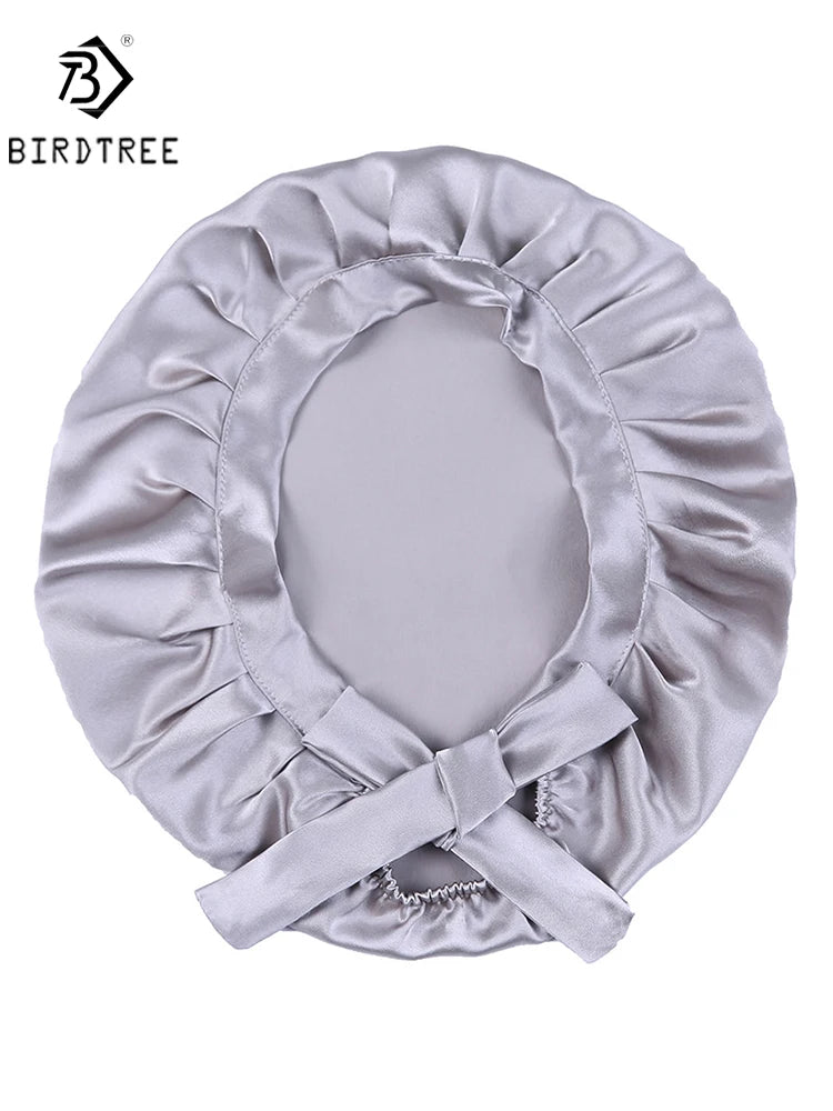BirdTree 100% Real Silk Sleep Cap for Women, Hair Care Natural 19 Momme Silk Postpartum Hat, Night Bonnet with Tie T32101X