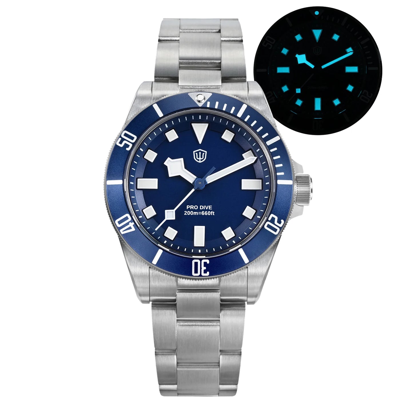 Watchdives WD1969 Pro Dive Watch VH31 Sweep Seconds Quartz Movement BGW9 Luminous Sapphire 20Bar Waterproof Men's Wristwatch