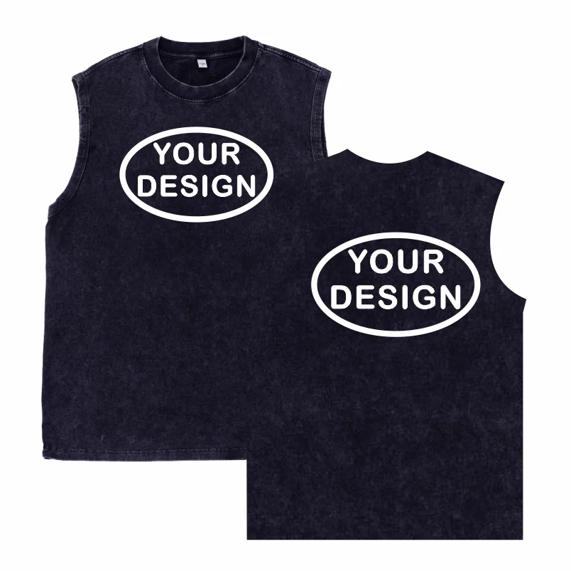 Retro Pickled Cotton Tank Top Logo Custom Print Men's and Women's Fitness Gym Exercise Street Sports Leisure Sleeveless T-shirt