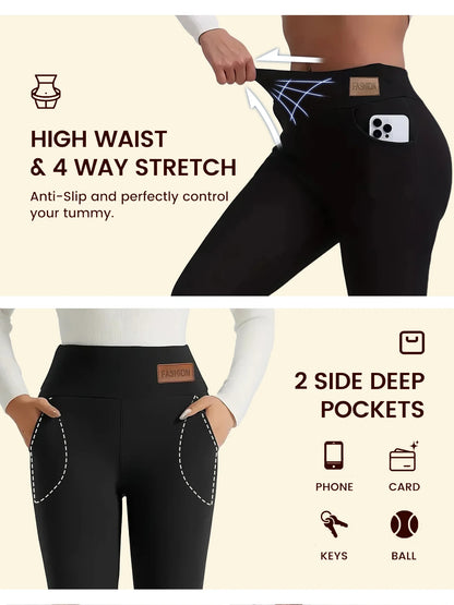 Fleece Lined Leggings Women,High-Waisted Shaping Fleece-Lined Leggings,Workout Winter Warm Soft Yoga Pants