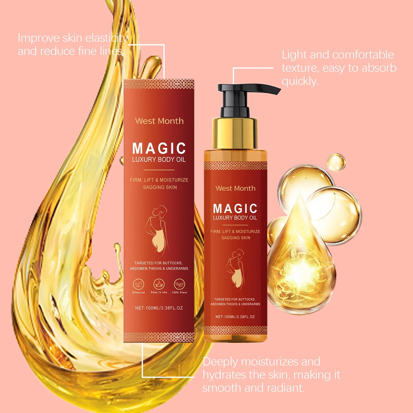 Magic Luxury Body Firming Oil Deep Moisturizing Hydrates Softens Tightens Skin Chest Thigh Massage Care Nourishing Body Oil