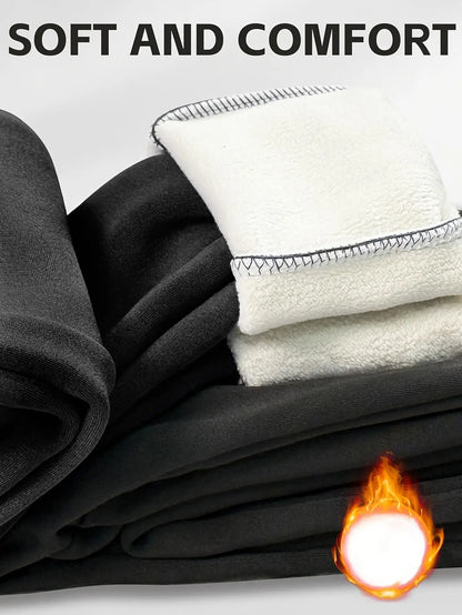 2pcs Women's High-Waisted Fleece Pants Set - Thickened Winter Leggings with Pockets, Full-Length Trousers Machine Washable