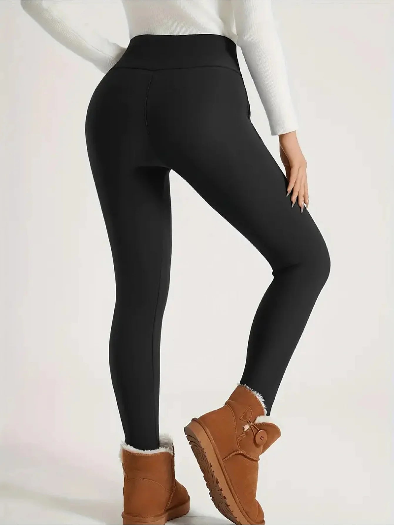 2pcs Women's High-Waisted Fleece Pants Set - Thickened Winter Leggings with Pockets, Full-Length Trousers Machine Washable