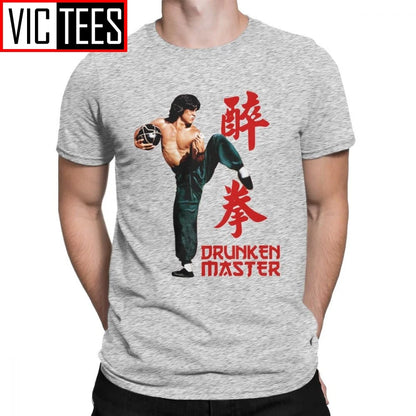 Jackie Chan Drunken Master T-Shirts Men Pure Cotton T Shirt Movie Chinese Dragon China Kung Fu Fight Tees New