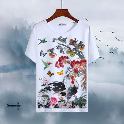 Chinese Animal Zodiac Signs 3D Printed Ink Painting T-shirt Twelve Constellations Dragon Tiger Wash Painting Tops for Adult