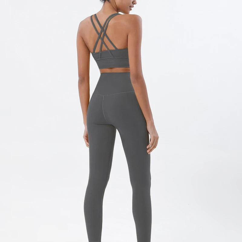TRY TO BN Yoga Set Fitness Sports Bra Naked Leggings Women's Tracksuit Sportwear Breathable Workout Two Pieces Suit Gym Clothing