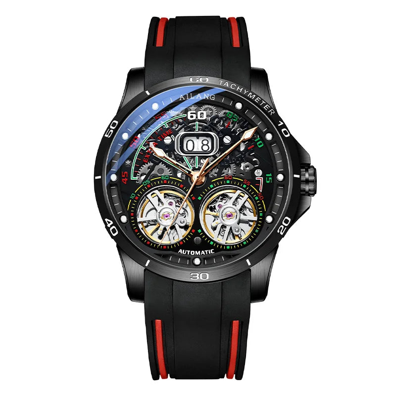 AILANG 2020 new men's watch double tourbillon watch automatic hollow machine watch silicone belt section men's luminous waterpro